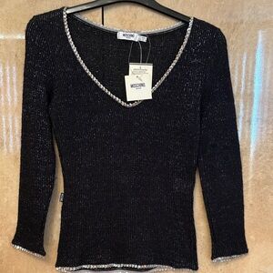 Moschino Jeans Black and Silver sequin Trim Blouse